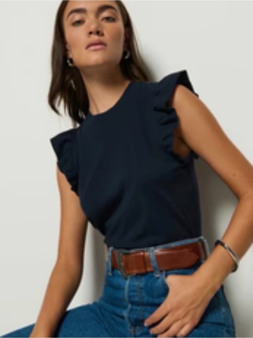 NATION Los Angeles Paulette Ruffle Sleeve Tank - Navy blue XXL